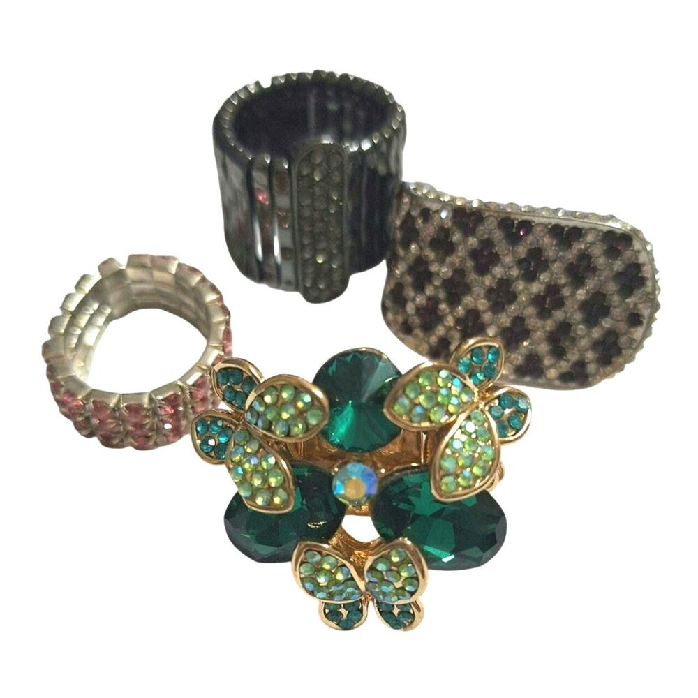 Assorted Statement Glam Rings Stretch Lot of 4